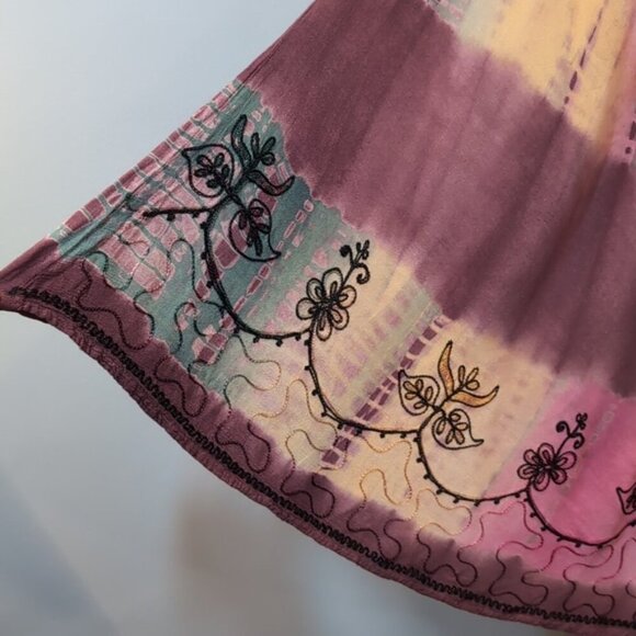 India Boutique Tie Dye Rayon Dress Umbrella Cover Up Embroidered Sleeveless O/S - Picture 5 of 16
